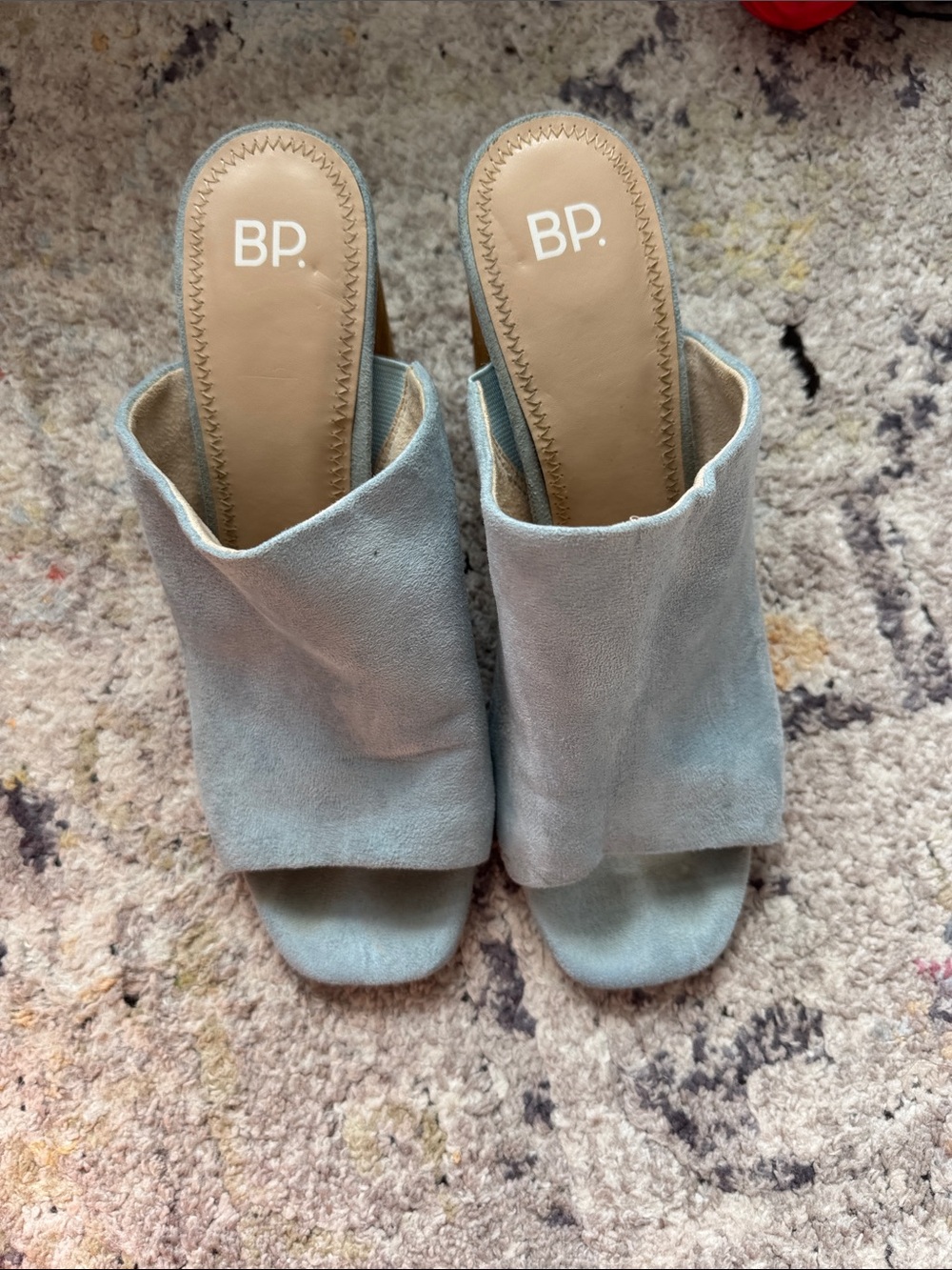 bp Light Blue Suede Open-Toe Slide Mules
